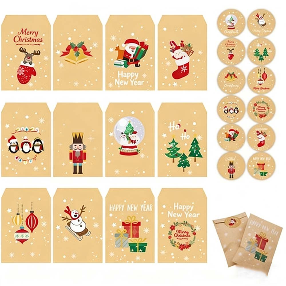 2026 Cross-border christmas Kraft Paper Candy Bag Party Cartoon Gift Sticker 48-piece set