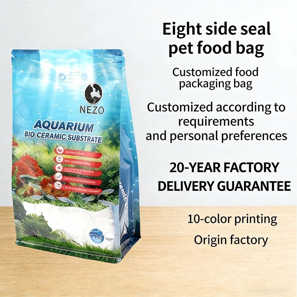 Customizable Cross-Border Eight-Side Sealed Self-Standing Resealable Bags - Laminated Zipper for Fish Feed & Pet Food with Digital UV Printing
